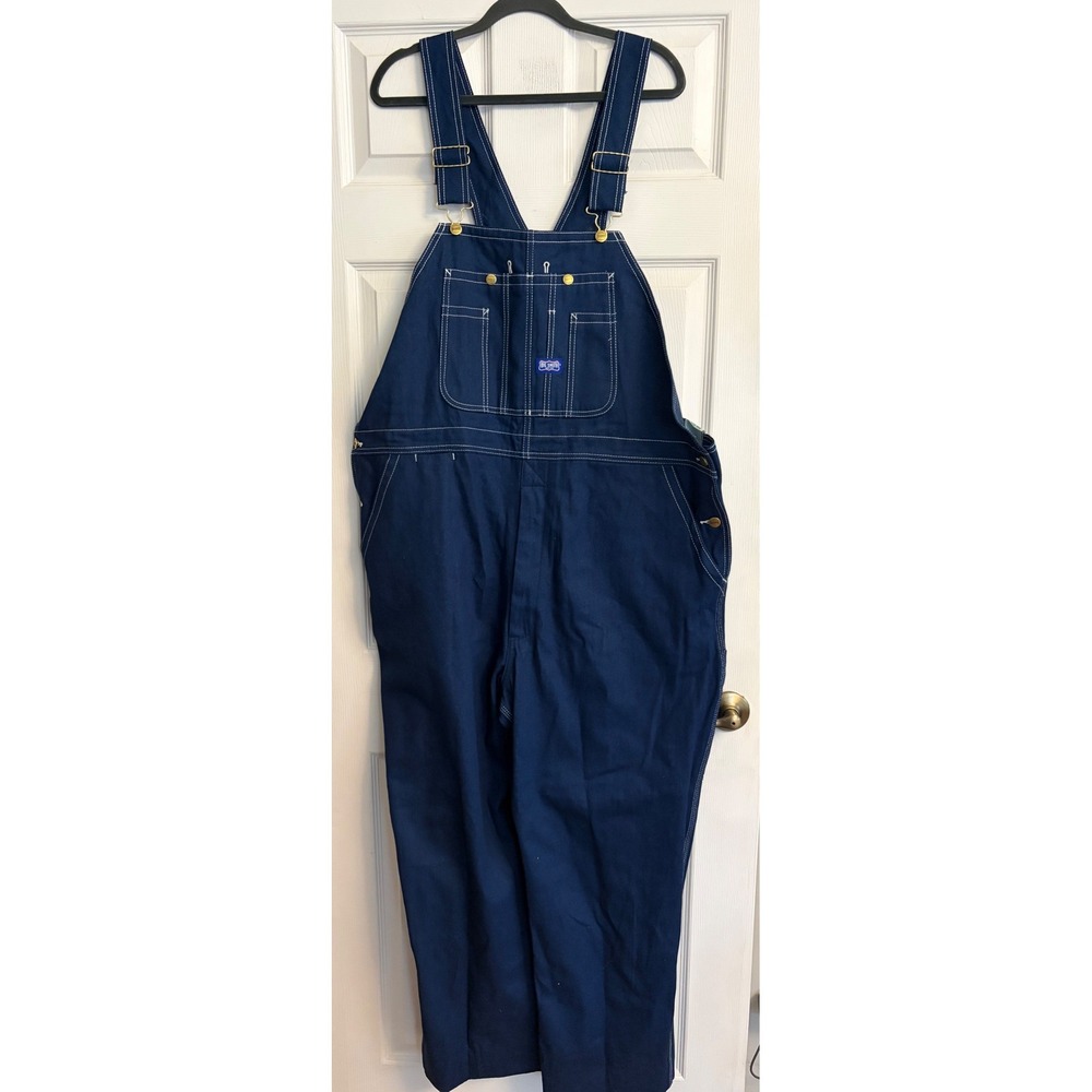New Big Smith Mens Rigid‎ Dark Blue Denim Bib Overalls  46x32 Chore